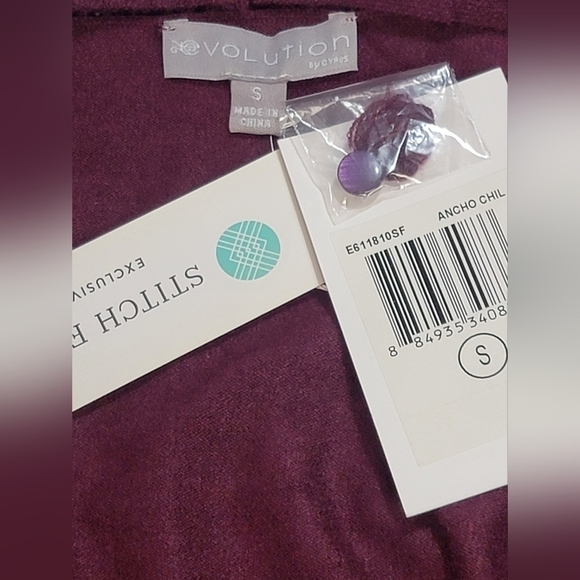 EVOLUTION BY CYRUS Ancho Chili Burgandy Open Front Cardigan Sweater Size Small - Picture 2 of 9